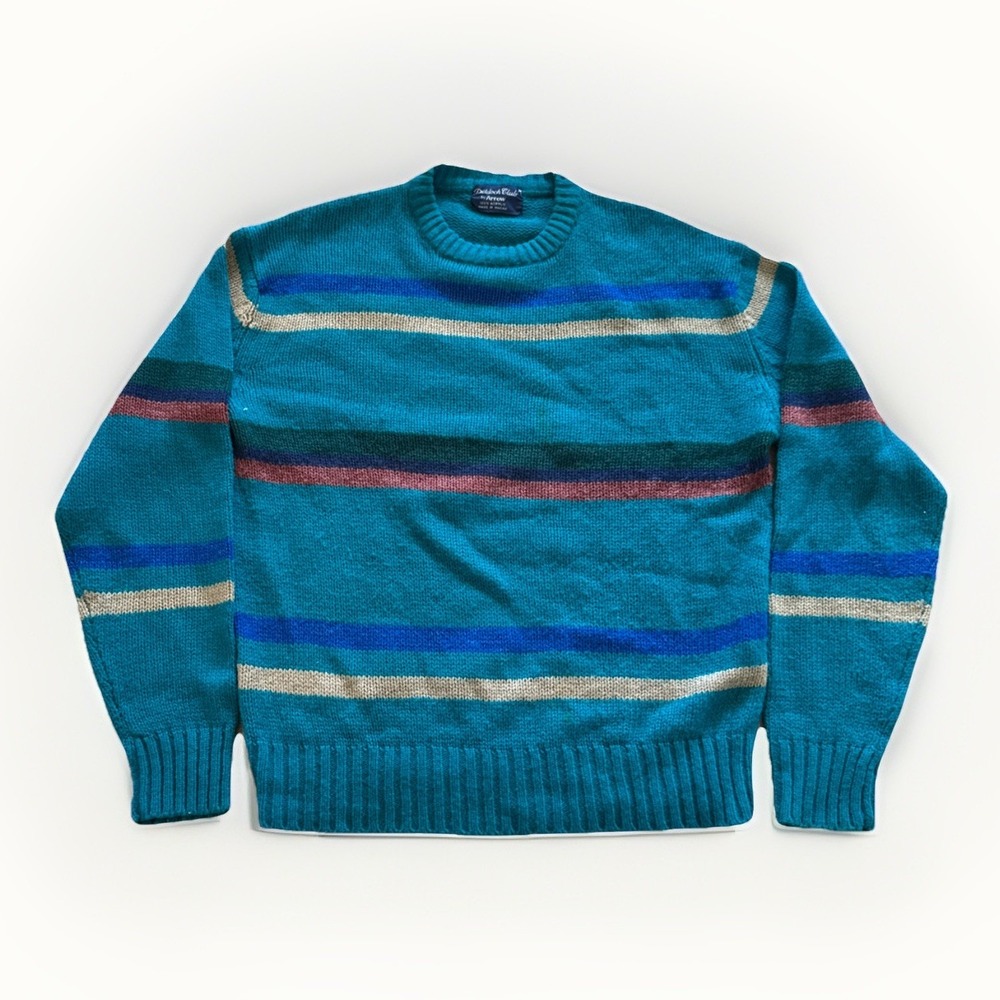 Vintage‎ Arrow Sweater Mens M Striped Knit Acrylic Paddock Club 80s 90s